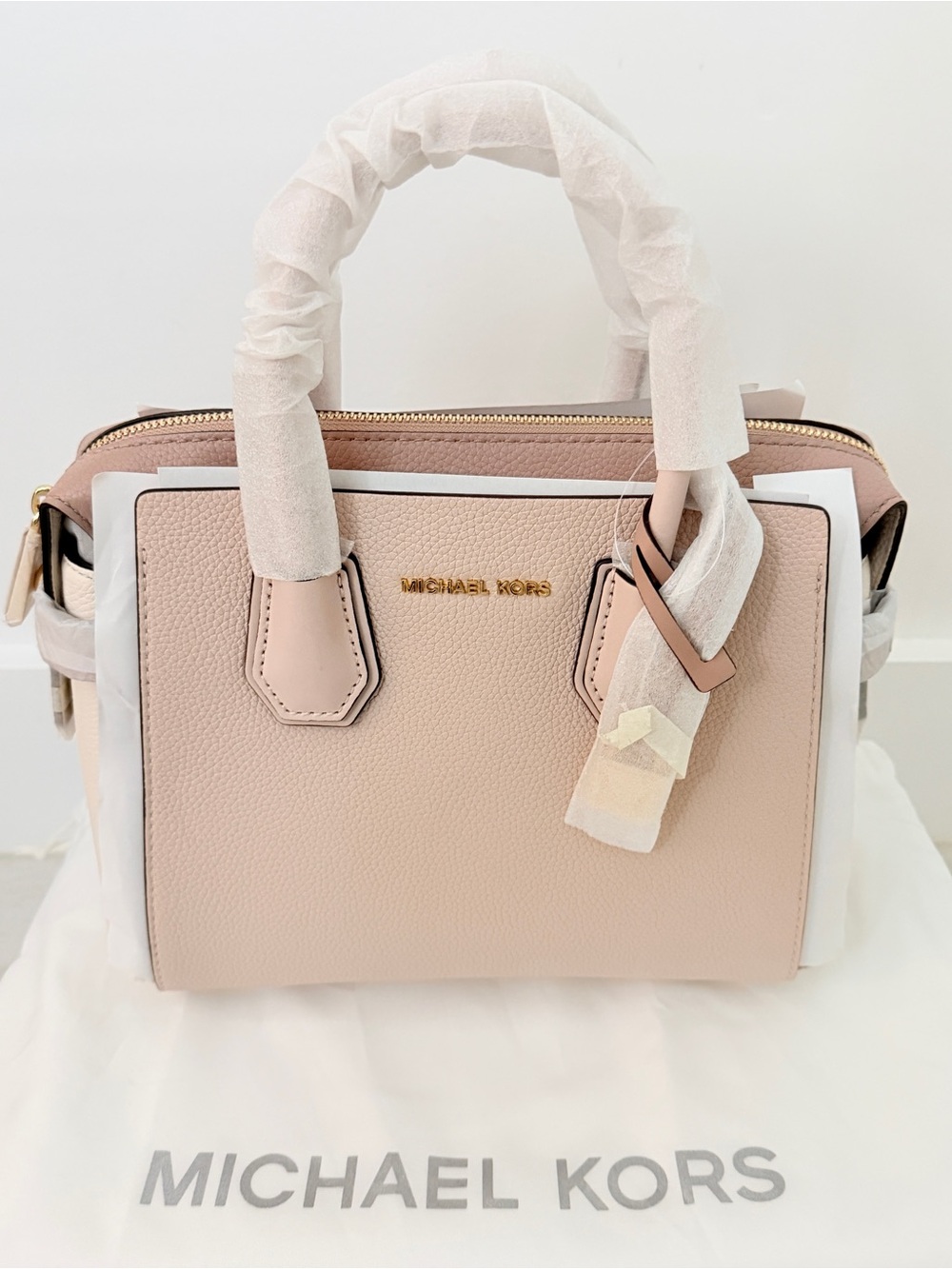 Michael Kors Blush Pink Leather Satchel with Gold Hardware
